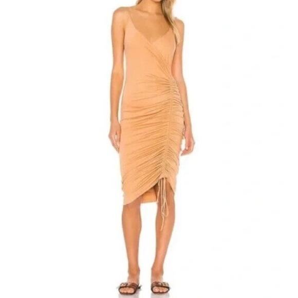 Privacy Please Lia Midi Dress Sleeveless Ruched Clay Tan Women’s Size Medium - Picture 1 of 10